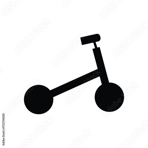 Side view of a black scooter icon isolated on white background, representing urban mobility, transportation, and recreation