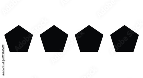 Four black pentagons lined up against a simple geometric shapes vector