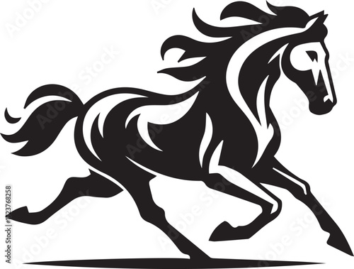 Running Horse Silhouette Vector – Wild Animal Illustration in Black and White