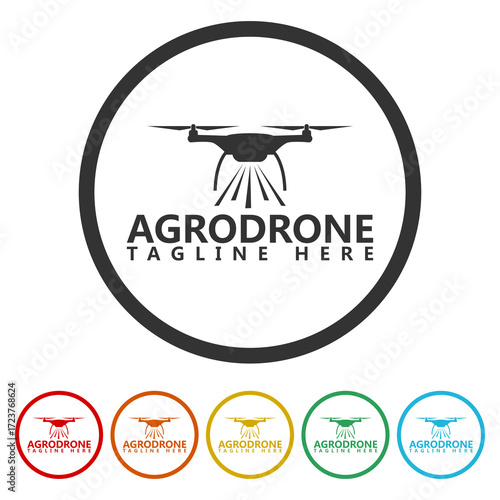 Drone Agriculture logo icon. Set icons in color circle buttons