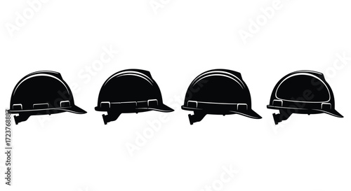 Four shiny black whisks arranged in a row isolated on a vector