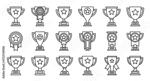 Collection of stylized trophy icons celebrating achievement and victory for your design projects vector