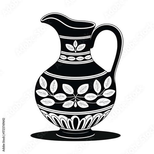 Ancient Greek amphora pottery with handle and decoration
