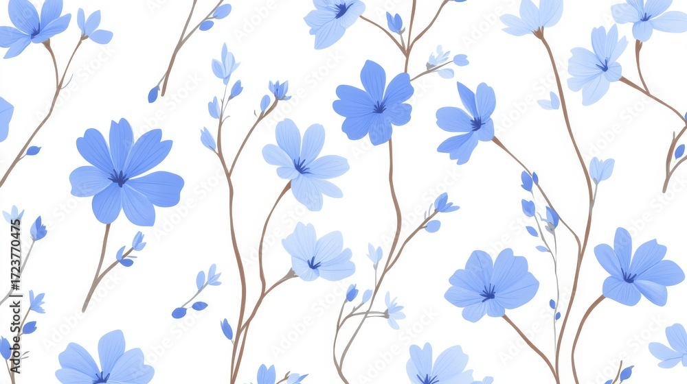 Fototapeta premium Delicate blue flowers and branches with a white background, perfect for spring and summer designs