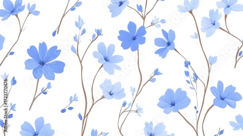 Delicate blue flowers and branches with a white background, perfect for spring and summer designs