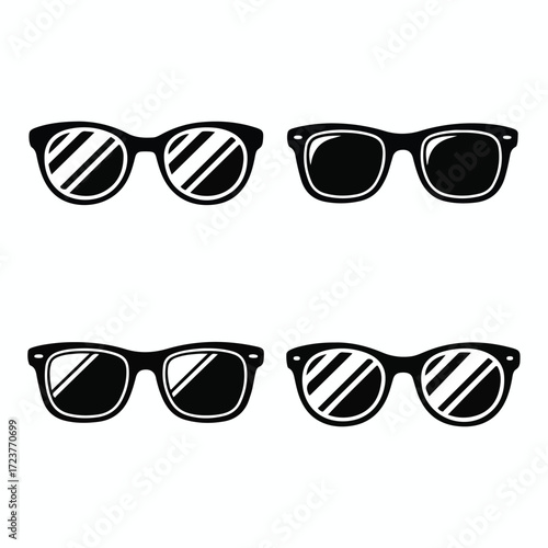 Fashion accessory set with black sunglasses, eyeglasses, and spectacles vector illustration