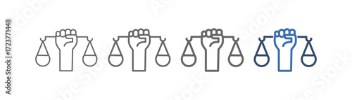 
outline icon set civil right with scale and hand design in the middle