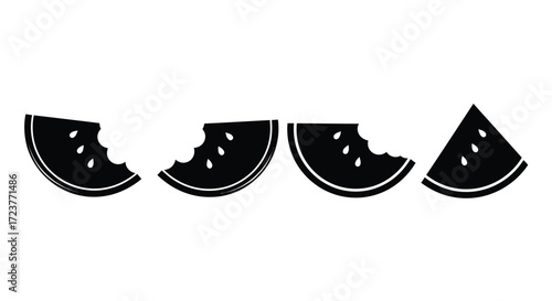 Four sliced watermelon pieces with bite marks for summer refreshment and healthy eating concepts vector