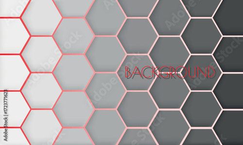 Gradient Background with Gradient Hexagons Red Grey Colors