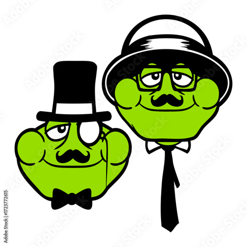 2 frogs Sir Gentlemen rich monocle glasses top hat