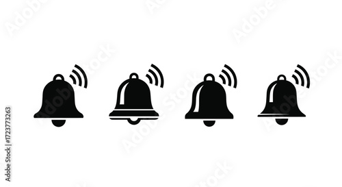 Four different styles of notification bell icons for digital alerts and sound signals vector