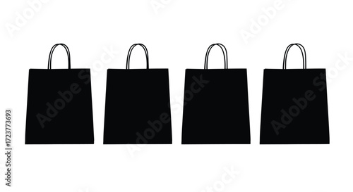 Four black shopping bags lined up ready for retail and commerce vector