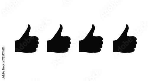 Four black thumbs up gestures positive approval agreement success communication icons vector