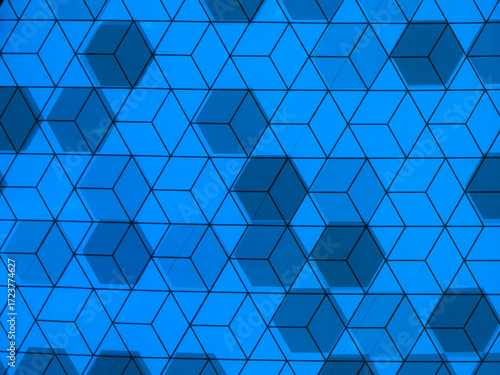 Abstract Blue Geometric Cube Pattern
