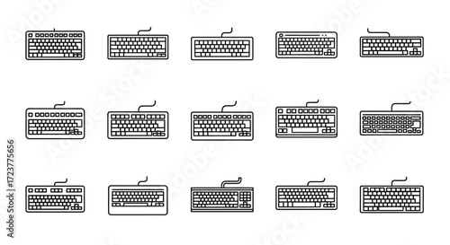 Diverse collection of retro computer keyboards displayed in a grid layout for tech enthusiasts vector