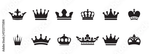 Crown king mega icon set, crown silhouette vector, crown logo vector, crown icon, royal luxury symbols, collection of crown silhouette, vector illustration EPS 10.
