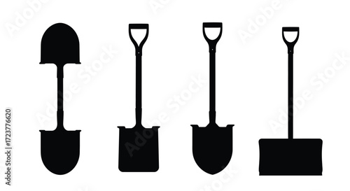 Four diverse garden shovel silhouettes ready for planting and digging projects vector