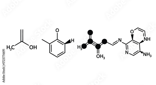 Diverse organic molecules and chemical structures for scientific research and development vector