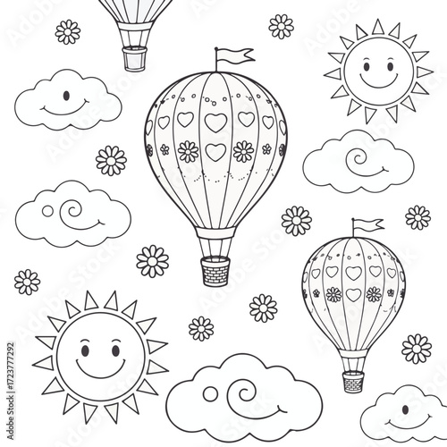 Creative idea and inspiration hot air balloons with a light bulb design and bright energy concept