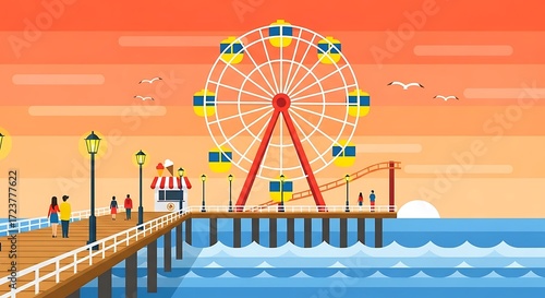 Ferris wheel by the sea.