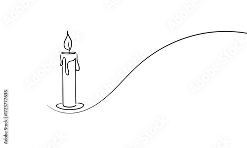 Continuous one line drawing of candle. Lighting line art. Vector illustration
