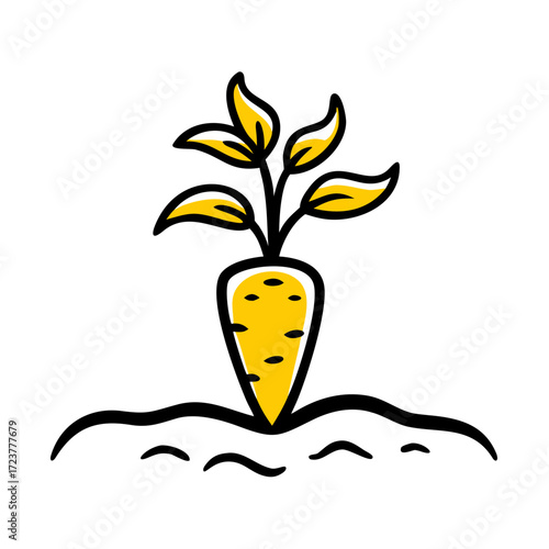 Carrot Vegetable Plant In Soil Icon For Web And Graphic Design
