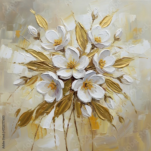 Textured White Floral Arrangement with Golden Accents