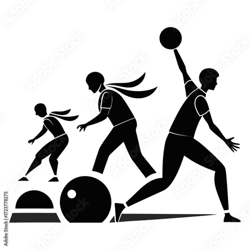 Silhouettes of bowlers in action on a dark background
