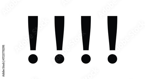 Four black exclamation marks together conveying emphasis urgency importance alert vector