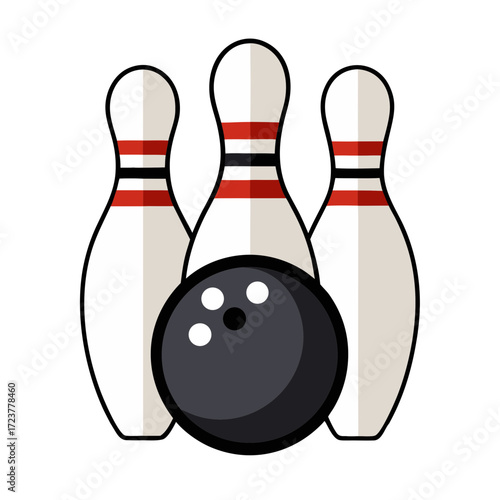 Bowling pins and ball icon on a black background