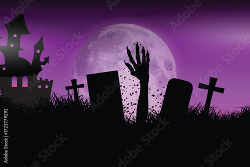 Zombie Hand and Graveyard Halloween Illustration 34