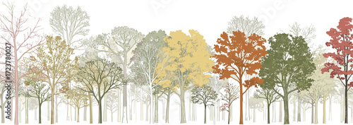 Variety of hand-drawn tree illustrations. Comprehensive monochrome set showcasing diverse deciduous, evergreen, and ornamental species for design