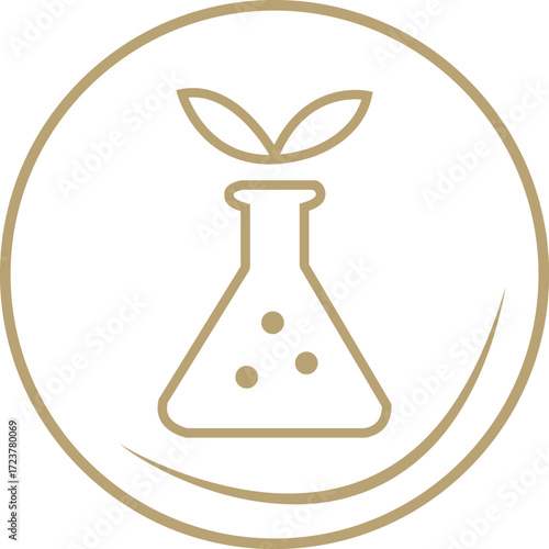 A laboratory flask with a green leaf and a golden hourglass symbolizes the concept of time and money invested in green science