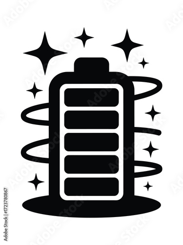 Full battery icon with sparkles and energy swirls
