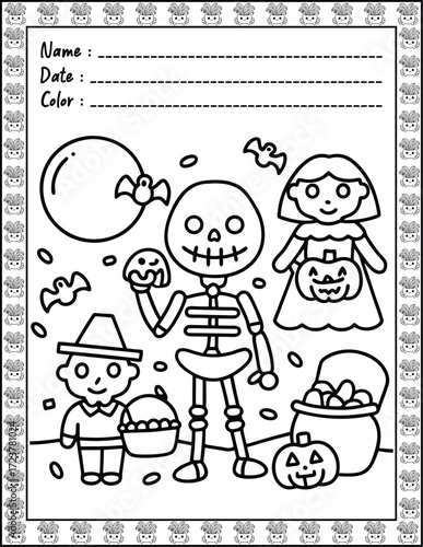 Doodle monsters seamless pattern Bold & Easy Coloring Page with Cute Animals for Adults and Kid. High resolution (300 DPI), Ready to print on standard 8.5x11-(A4) inch paper With (No Bleed)