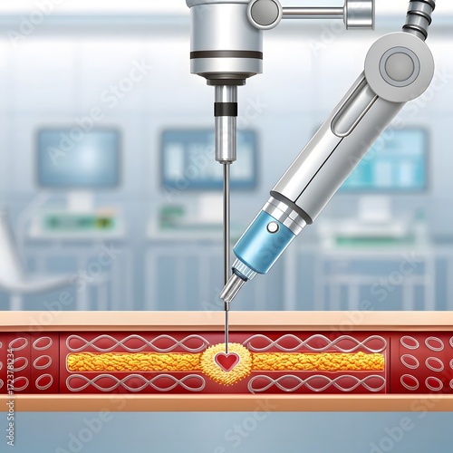 Robotic surgery arm performing minimally invasive procedure on artery
