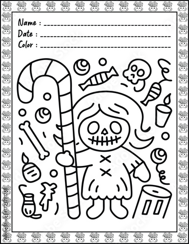 Doodle monsters seamless pattern Bold & Easy Coloring Page with Cute Animals for Adults and Kid. High resolution (300 DPI), Ready to print on standard 8.5x11-(A4) inch paper With (No Bleed)