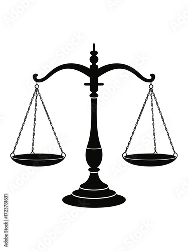 Black silhouette of justice scales on white background