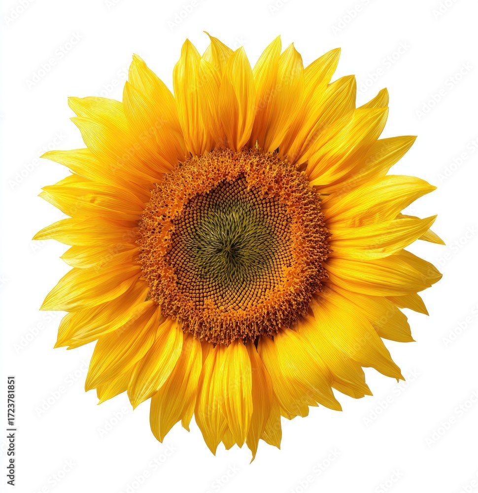 Fototapeta premium Bright yellow sunflower, centered on white