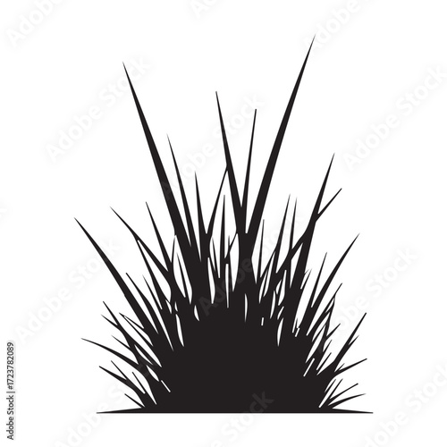 Black Grass Silhouette Vector Illustration. Isolated Tuft of Natural Lawn or Shrub Design Element