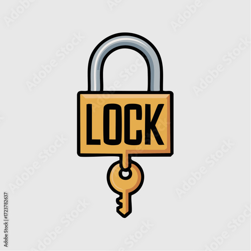 lock word transformed into a secure padlock icon with letterforms as staple body shackle and key motif for cybersecurity visuals