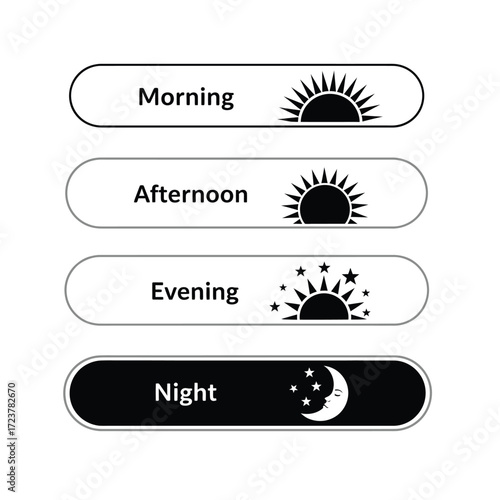 Day Night Cycle Icons Set Representing Time of Day Morning Afternoon Evening and Night with Sun Moon and Stars