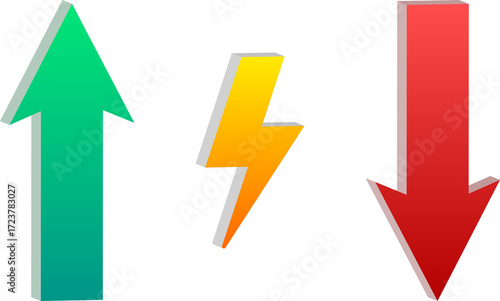 Free Download 3D Green Up Red Down Arrows with Lightning Bolt Icon Isolated on Transparent Background - GFXLoad