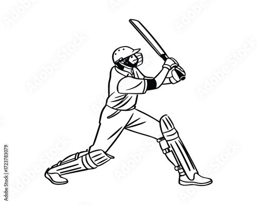 Thrilling Runs and Wickets in an Exciting Cricket Game Line Art