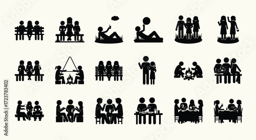 
Title: Silhouettes of Social Gatherings and Group Activities