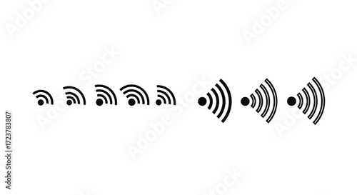 Set of connected wi-fi signal strength icons showing signal strength progression vector