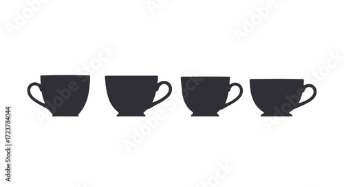 Four silhouette coffee cups arranged horizontally demonstrating variety of shapes vector