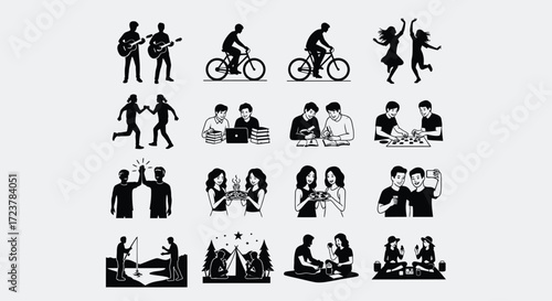 Silhouettes of People Enjoying Hobbies and Activities
