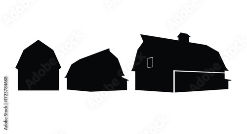 Three silhouette farmhouses rustic countryside buildings architectural designs isolated on white vector