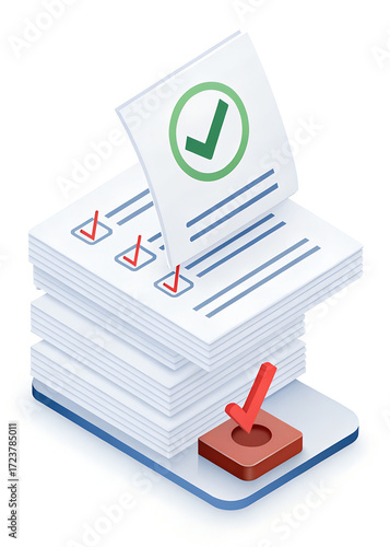Illustration of checklists with check marks and a large green check symbol